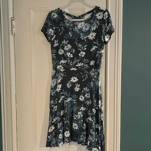 LOFT Floral Dress in Blue and White